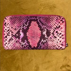 Stuart Weitzman Pink Snake Embossed Long Wallet